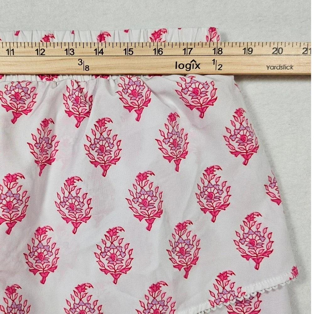 Roller Rabbit Amanda Pink Bouquet Print Ruffle Shorts Embroidered Trim Large Lg‎